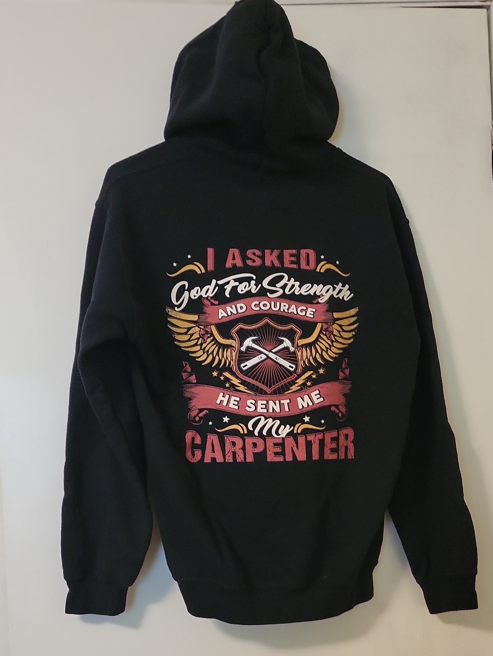 Black Carpenter Graphic Hoodie - I Asked God For Strength